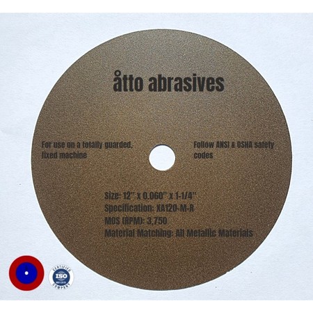 ATTO ABRASIVES Rubber-Bonded Non-Reinforced Cut-off Wheels 12"x 0.060"x 1-1/4" 3W300-150-PG